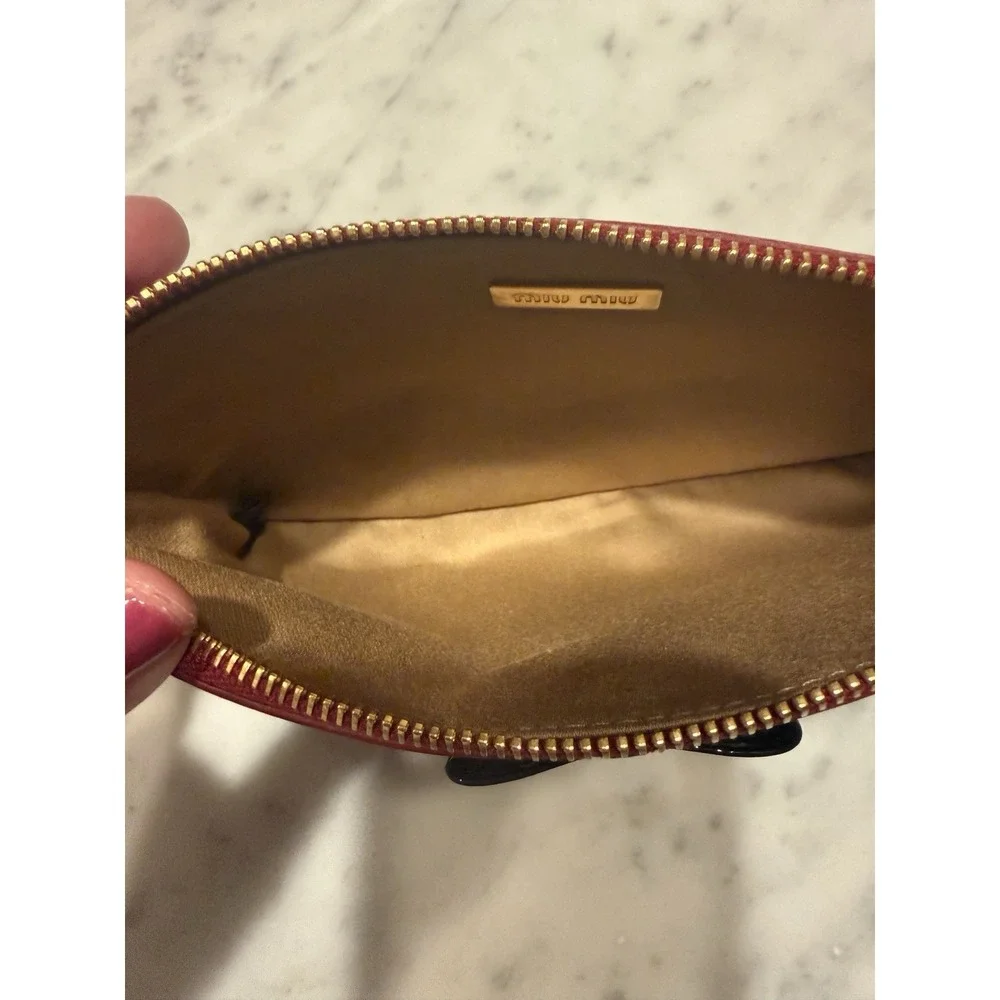 Miu Miu Red Patent Leather Ruffle Bow Pouch Clutch Bag Ciliegia Cipria